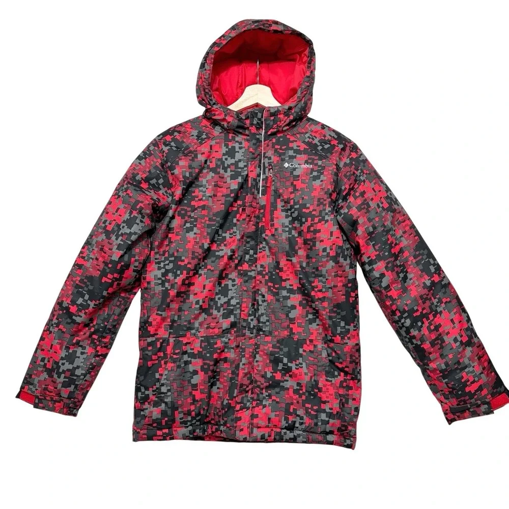 Columbia Kids Jacket Digital Camo Red Grey Insulated Hooded XL Winter Coat